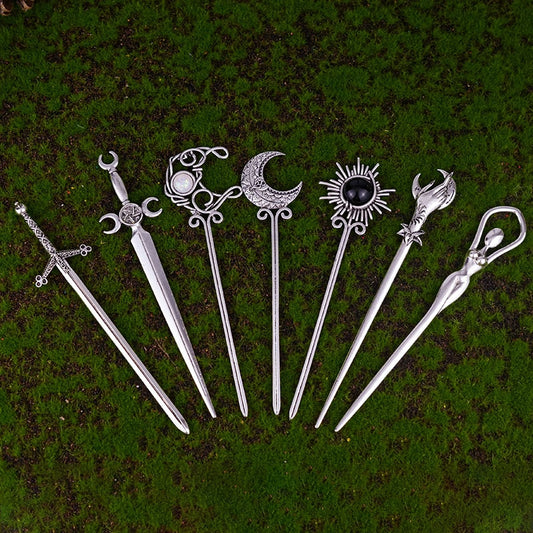 Witch Sword Crescent Moon Goddess Hair Stick