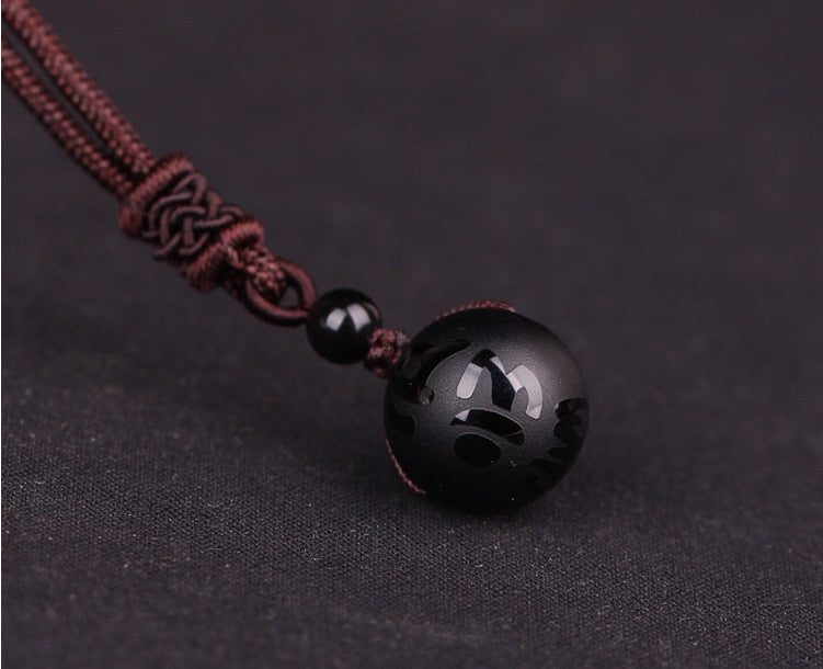 Natural Stone 16mm Black Obsidian Tiger Eye Stone Pendant Transfer Lucky Amulet Crystal Pendant Necklace