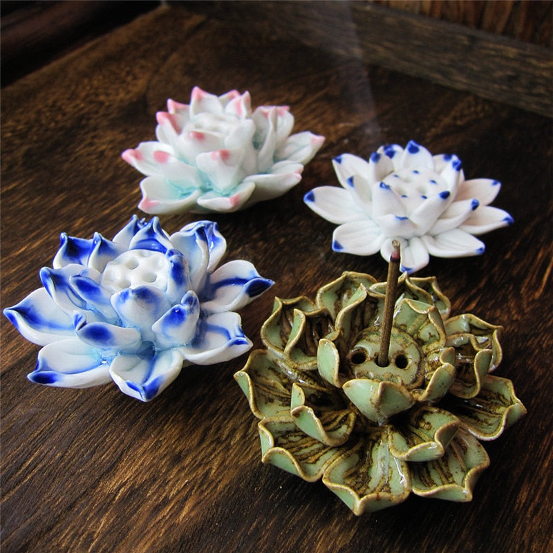 Lotus Flower Ceramic Incense Burner