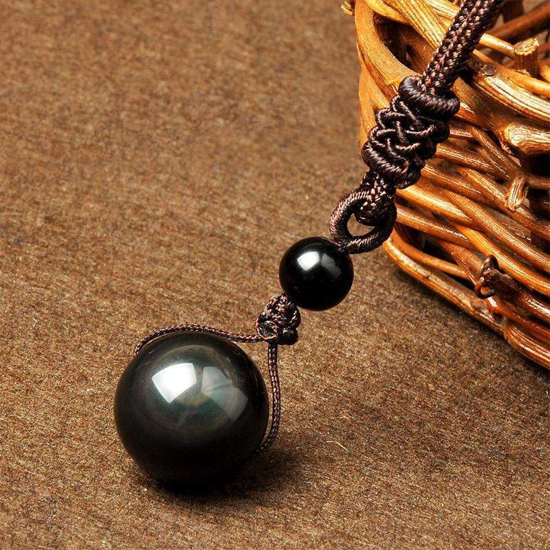 Natural Stone 16mm Black Obsidian Tiger Eye Stone Pendant Transfer Lucky Amulet Crystal Pendant Necklace