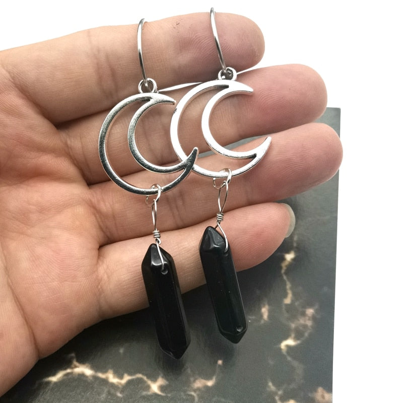 Black Agates Gothic Hoop Earrings