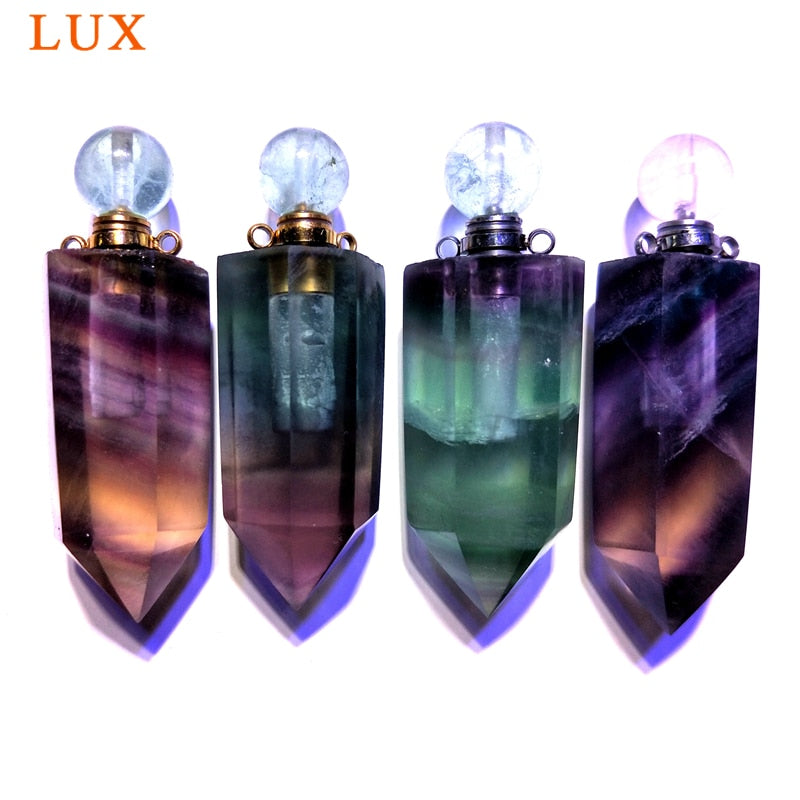 Natural Rainbow Fluorite Hexagon prism Perfume Bottle Pendant pointed Gems stone Chakra Crystal Quartz Pendant for necklace