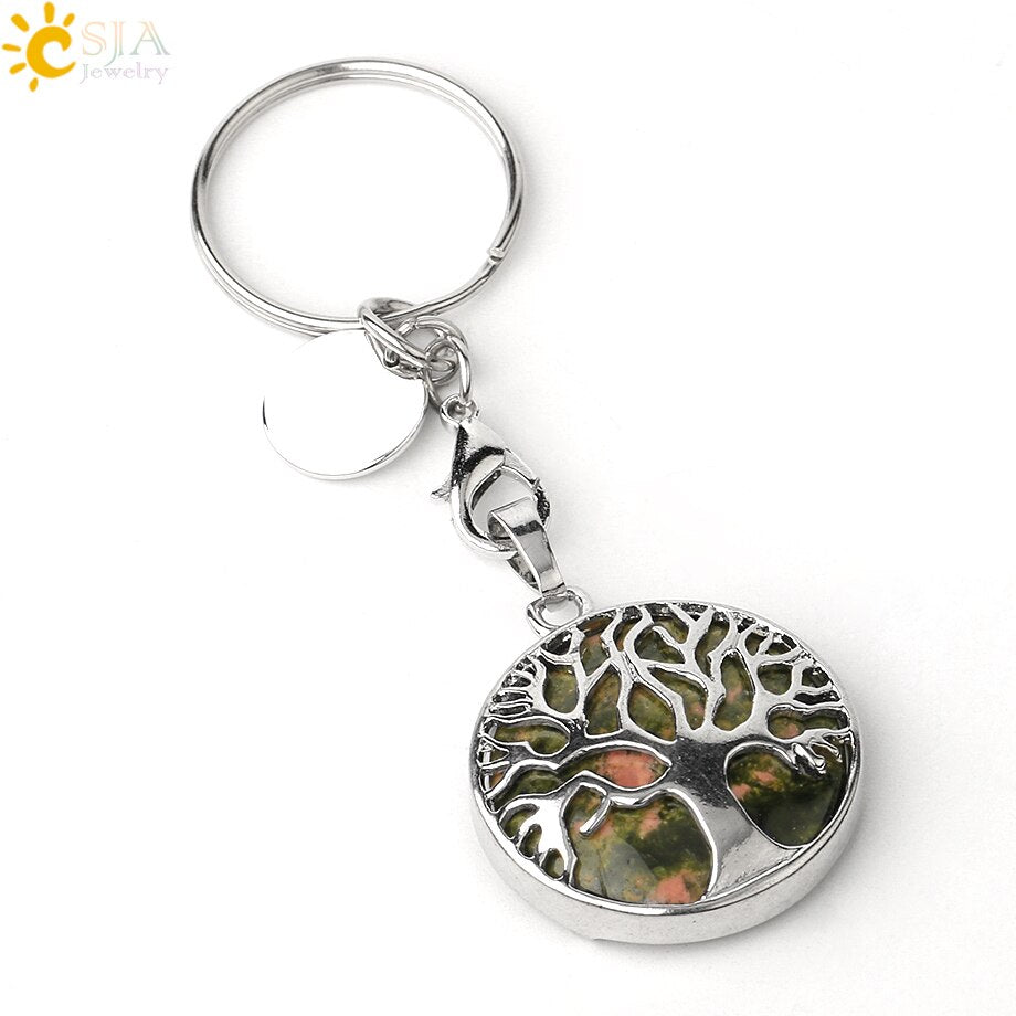 Natural Crystal Tree of Life Keychain