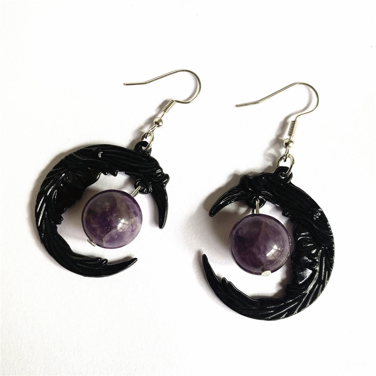 Amethyst Crystal Moon Earrings