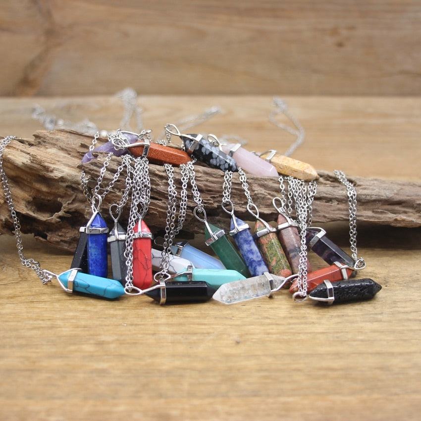 Stone Hexagonal Point Pendants Necklaces