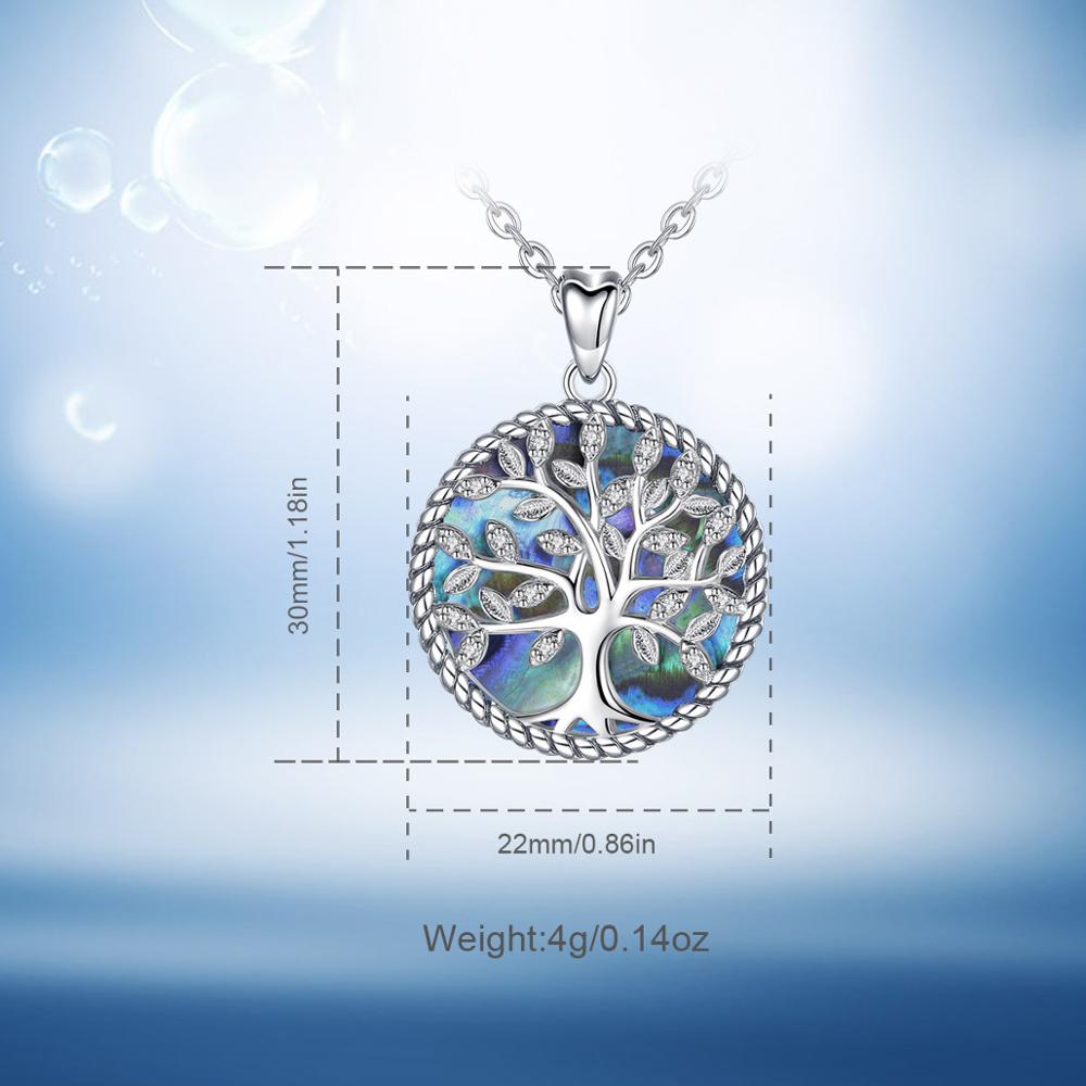 Sterling Silver Tree Of Life Pendant Crystal Leaf Blue Mother of Pearl Necklace