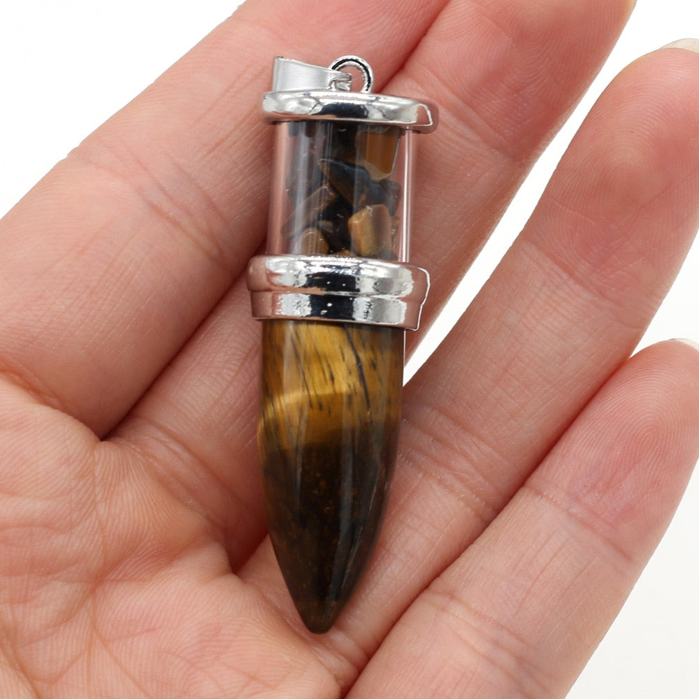 Natural Gravel Stone Pendulum Reiki Pendant Rose Quartzs Opal Charms for Women DIY Necklace Making Jewelry Findings Size 16x52mm