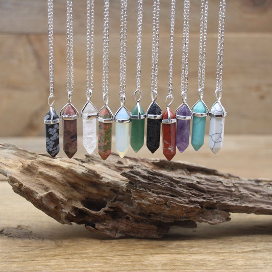 Stone Hexagonal Point Pendants Necklaces