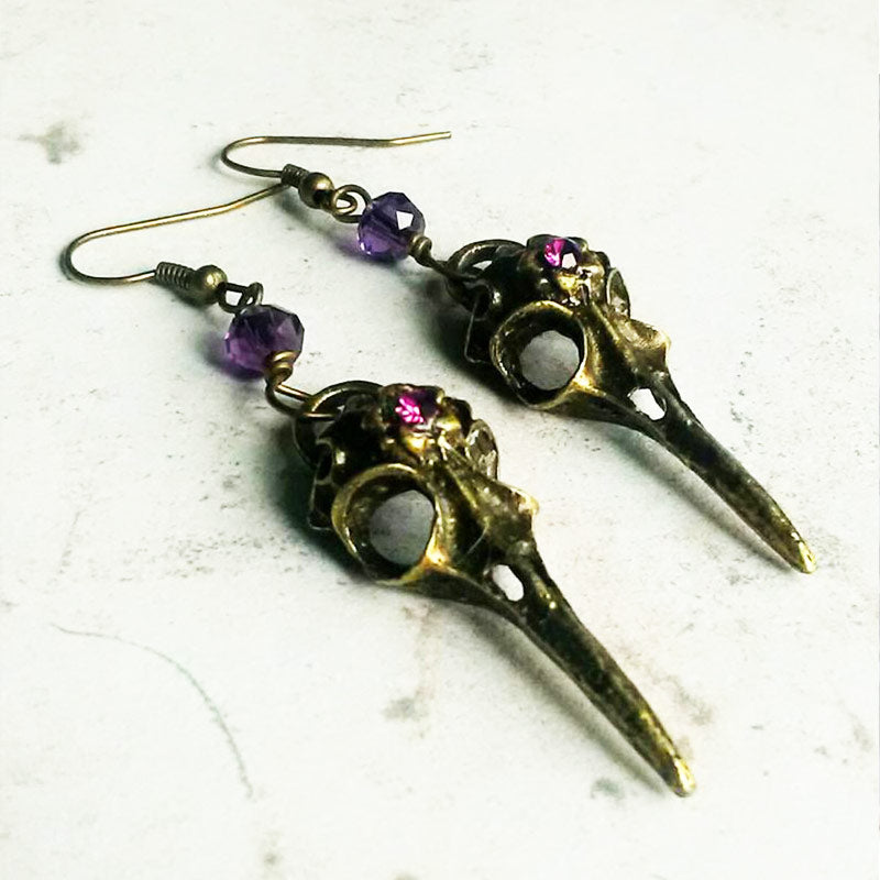 3D Crow Skull Resin Dangle Earrings