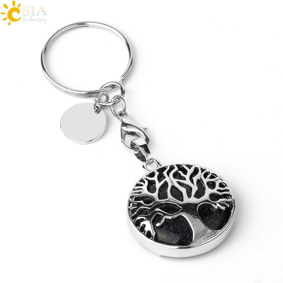 Natural Crystal Tree of Life Keychain