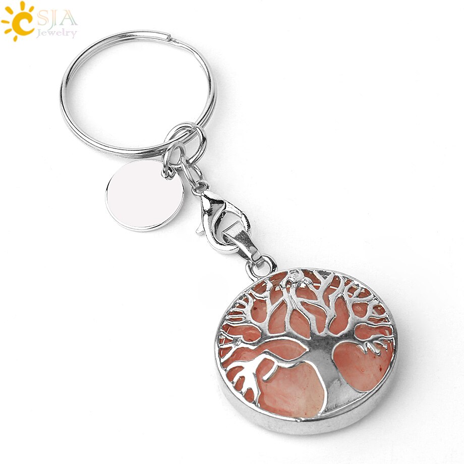 Natural Crystal Tree of Life Keychain