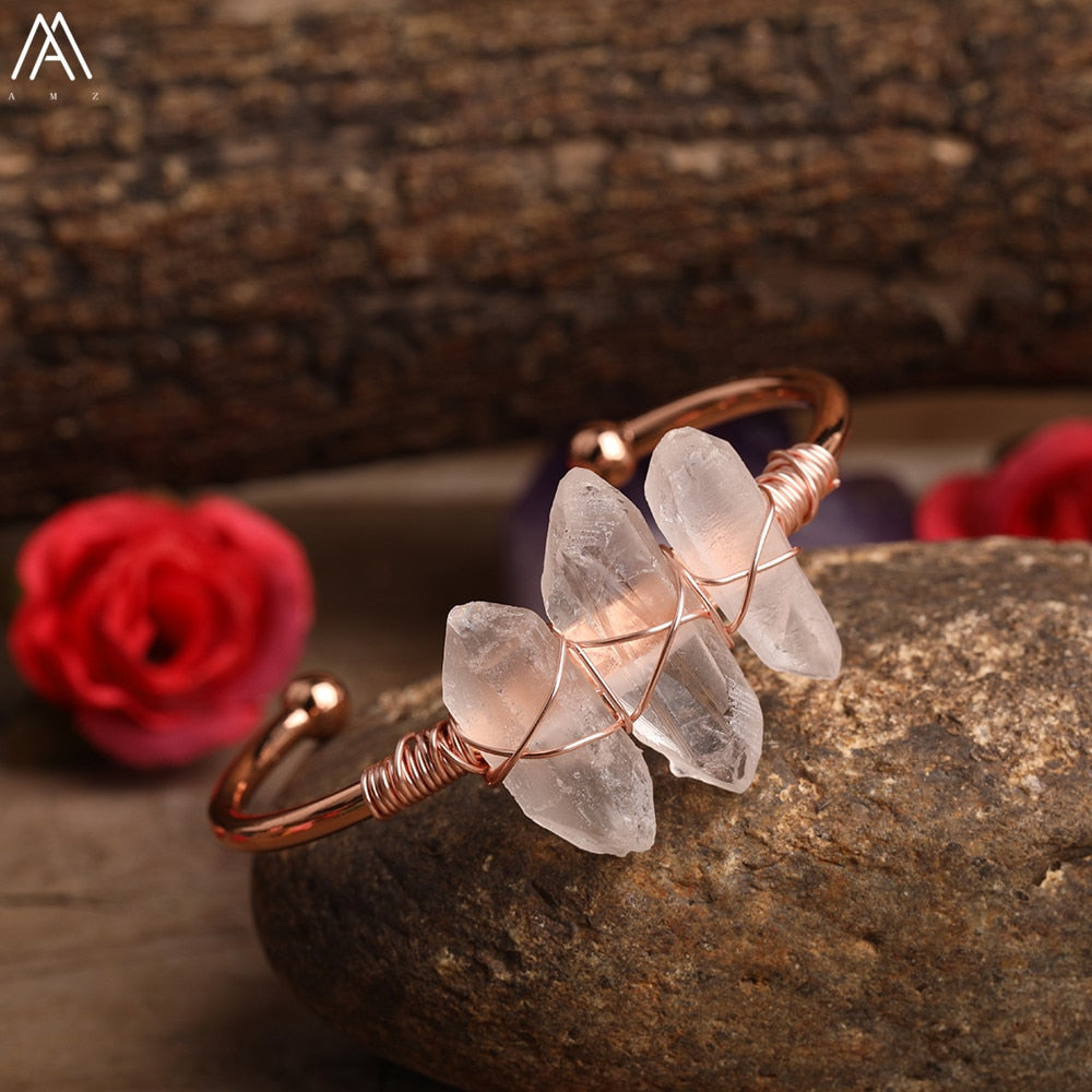 Open Natural Crystal Bangle