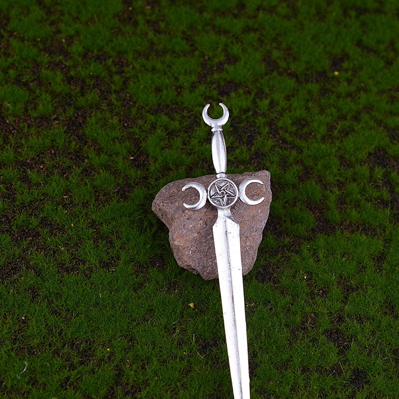 Witch Sword Crescent Moon Goddess Hair Stick