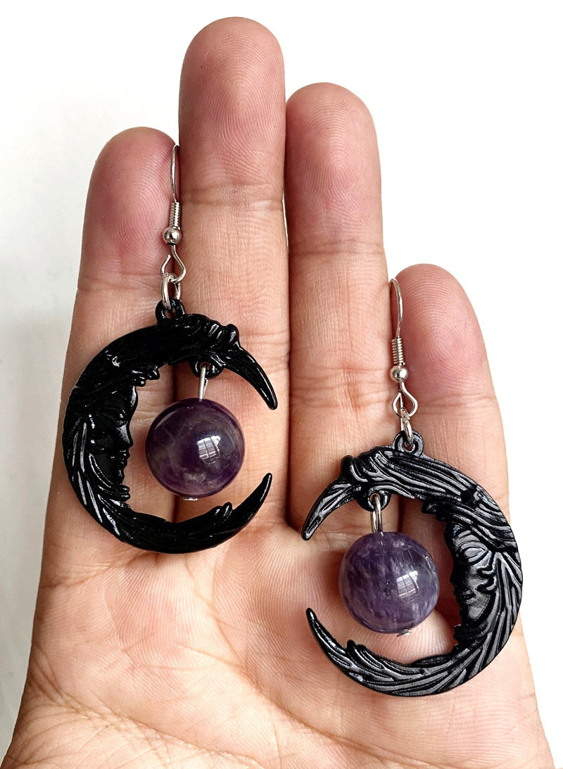 Amethyst Crystal Moon Earrings