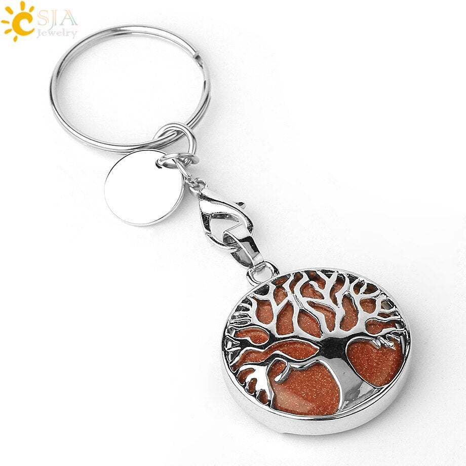 Natural Crystal Tree of Life Keychain