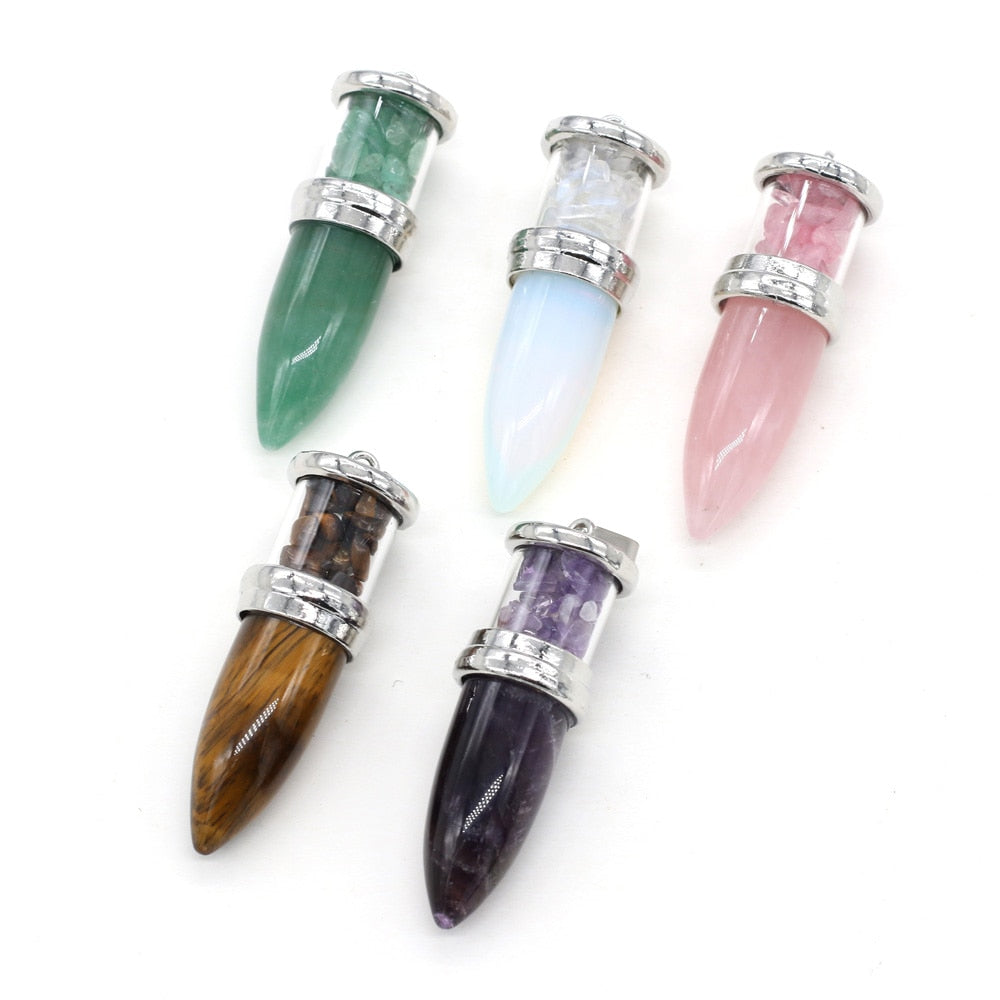 Natural Gravel Stone Pendulum Reiki Pendant Rose Quartzs Opal Charms for Women DIY Necklace Making Jewelry Findings Size 16x52mm