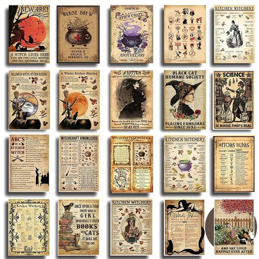 Vintage Witches Magic Knowledge Posters