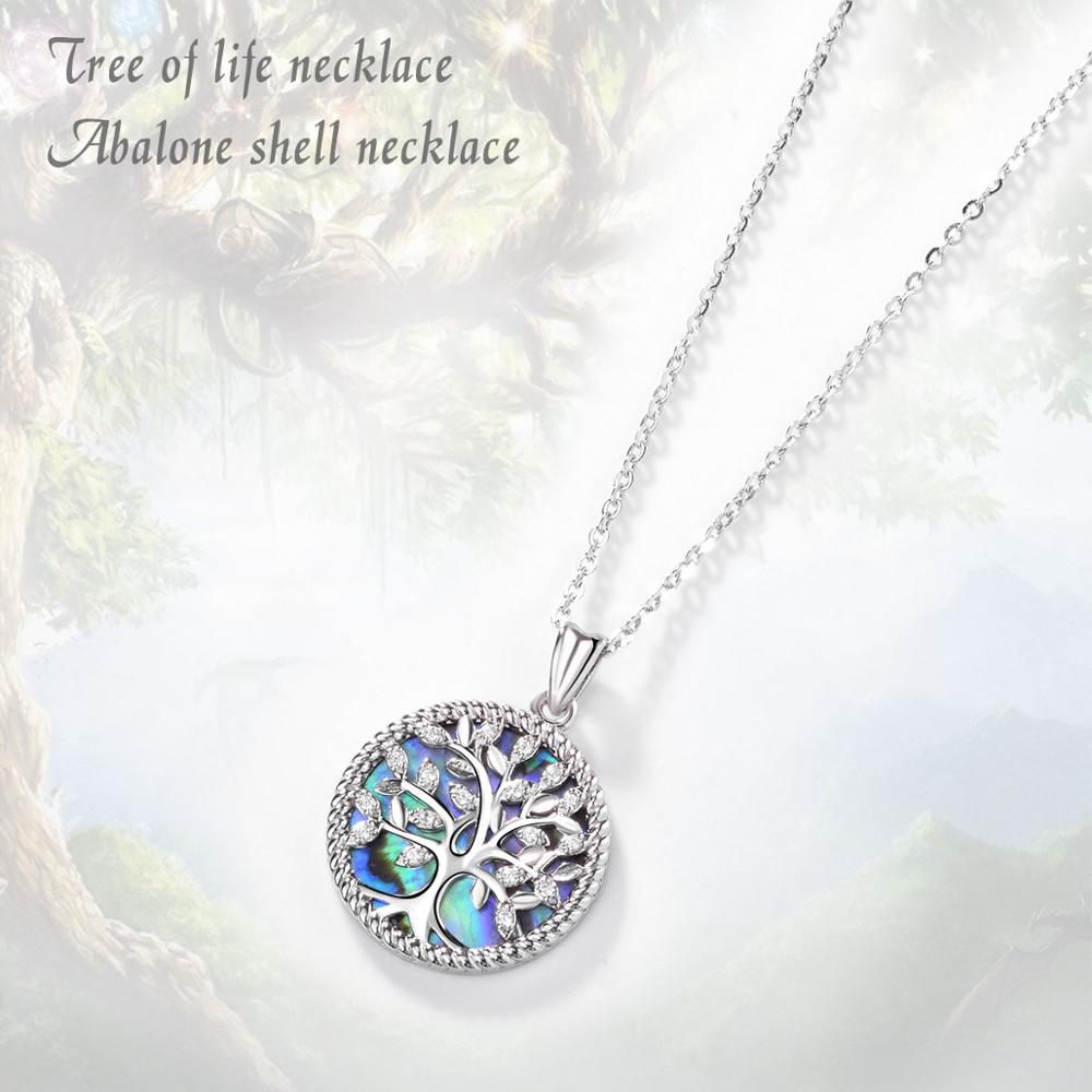 Sterling Silver Tree Of Life Pendant Crystal Leaf Blue Mother of Pearl Necklace