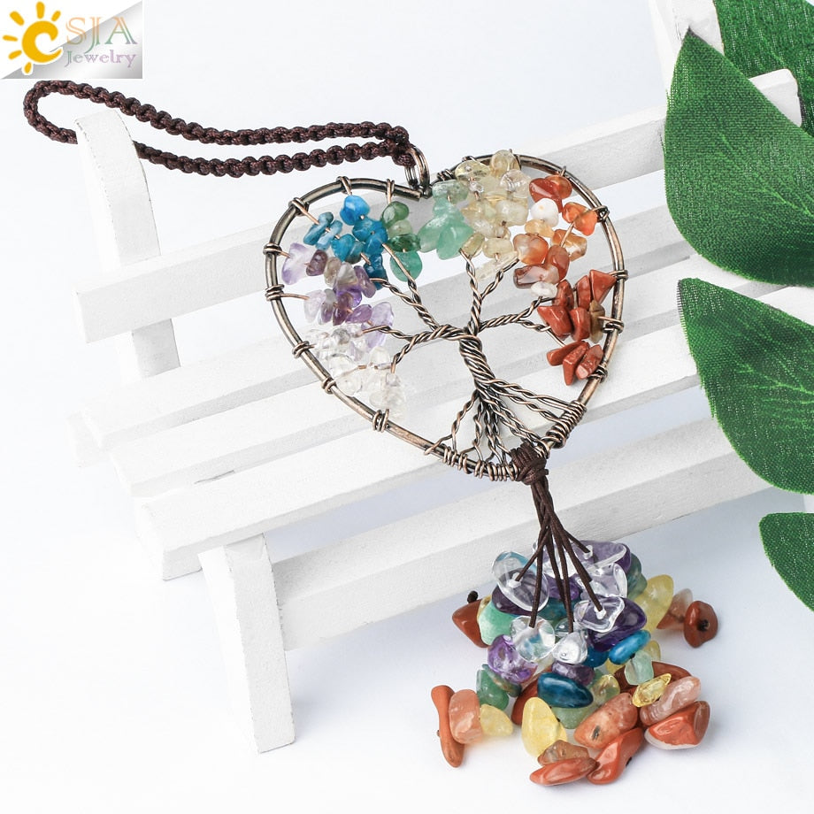 Crystal Stone Tree of Life Car Pendant