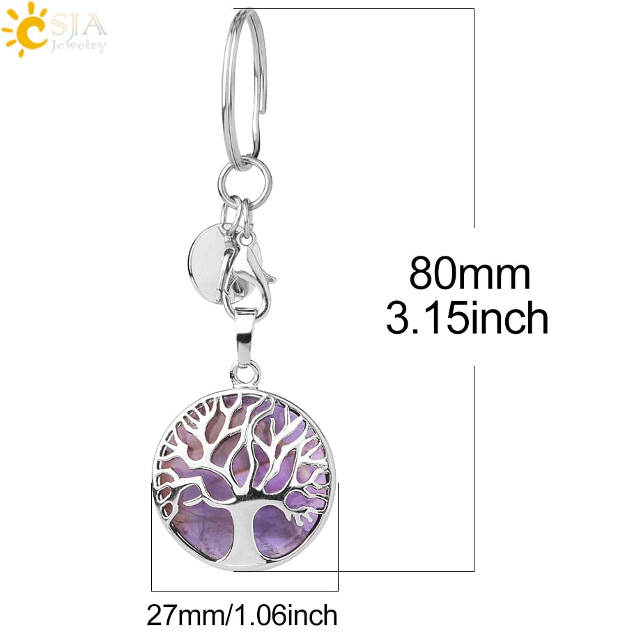 Natural Crystal Tree of Life Keychain