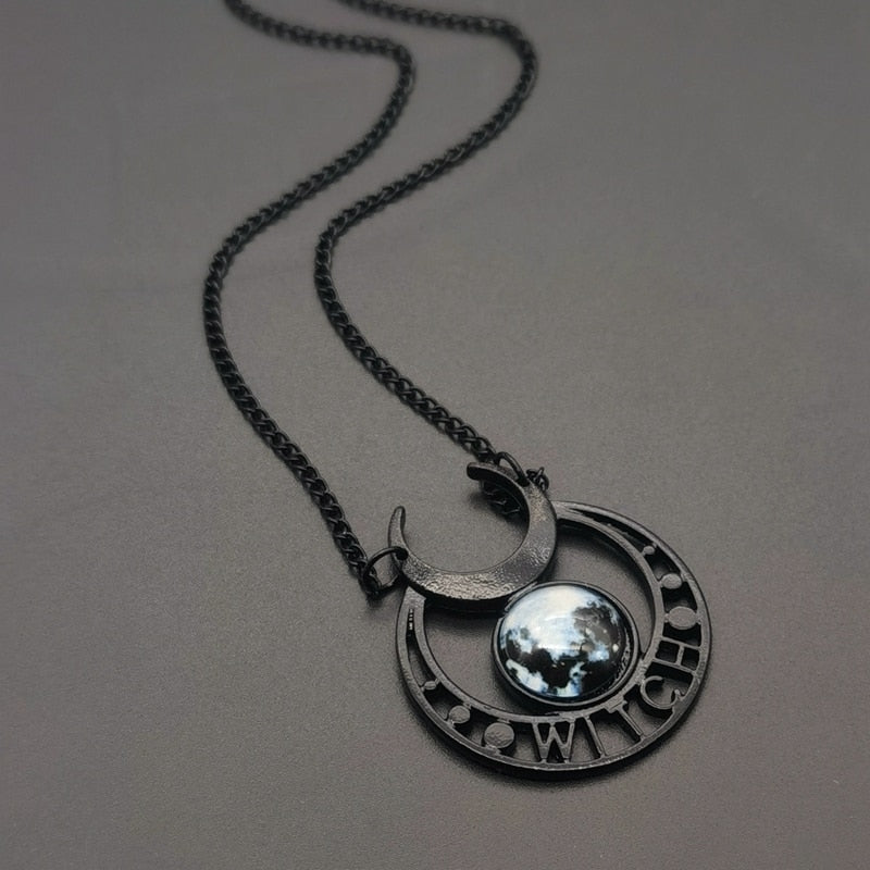 Punk Gothic Witch Black Moon Necklace