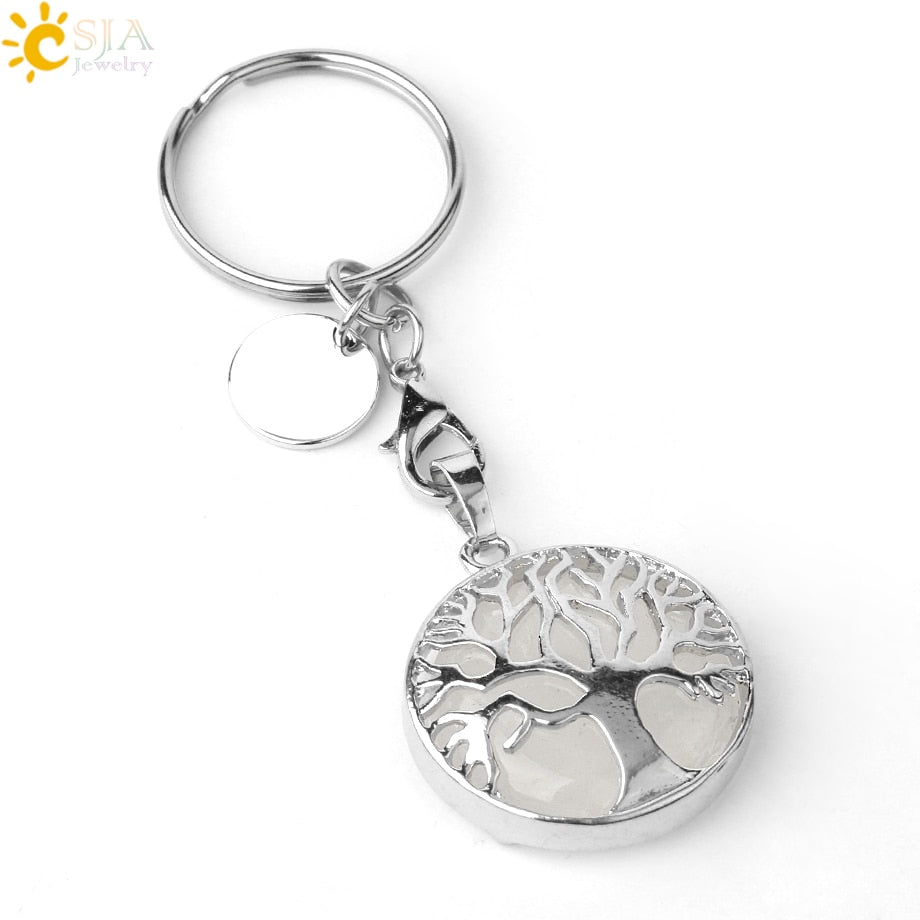 Natural Crystal Tree of Life Keychain