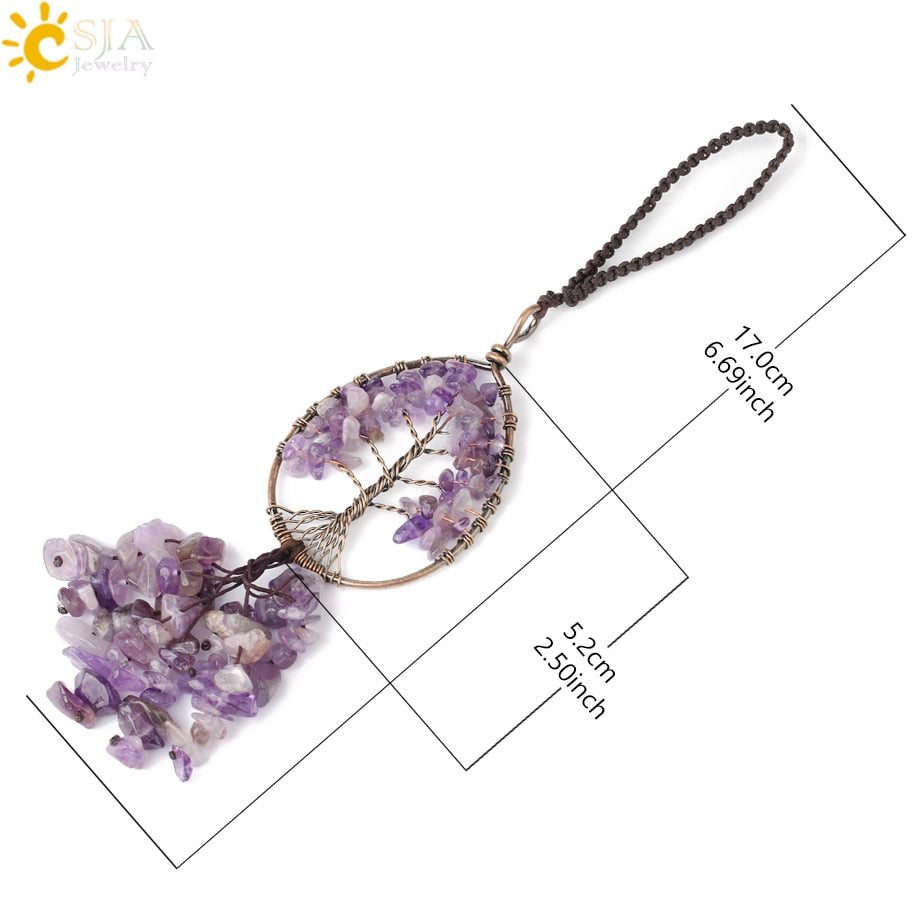 Crystal Stone Tree of Life Car Pendant