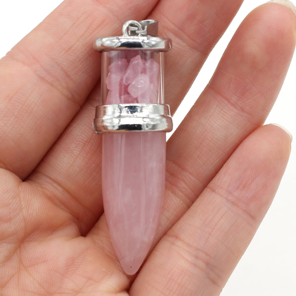 Natural Gravel Stone Pendulum Reiki Pendant Rose Quartzs Opal Charms for Women DIY Necklace Making Jewelry Findings Size 16x52mm