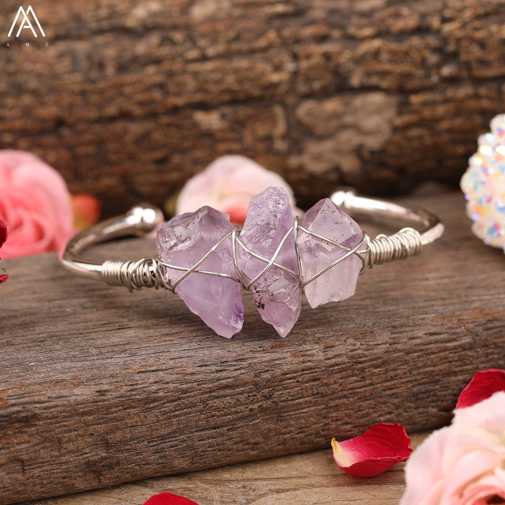 Open Natural Crystal Bangle