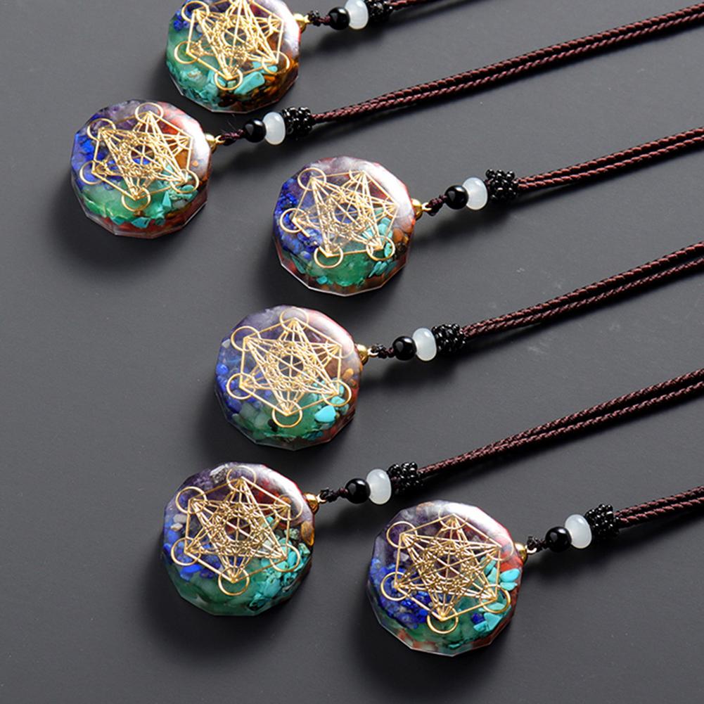 Natural Crystal Chakra Orgone Energy 7 Chakra Stones Pendant Energizing Necklace Absorbs Negative Energy Bring Lucky Necklace