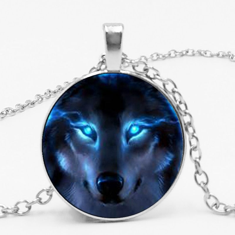 Glass Wolf Cabochon Dark Necklace