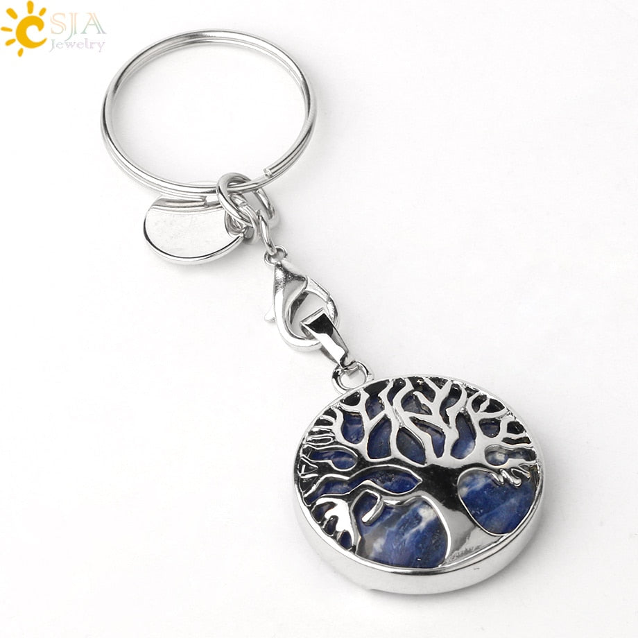 Natural Crystal Tree of Life Keychain