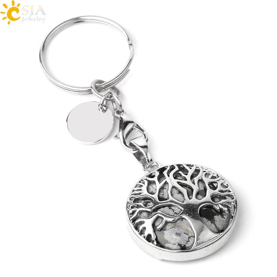 Natural Crystal Tree of Life Keychain