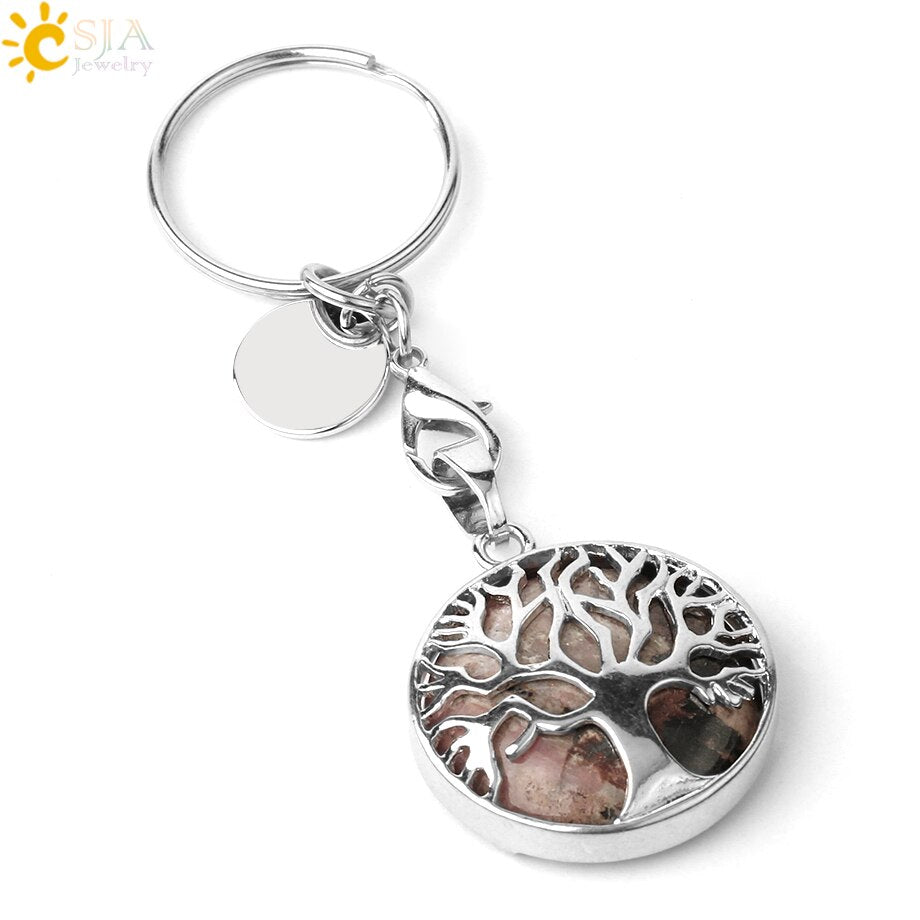 Natural Crystal Tree of Life Keychain