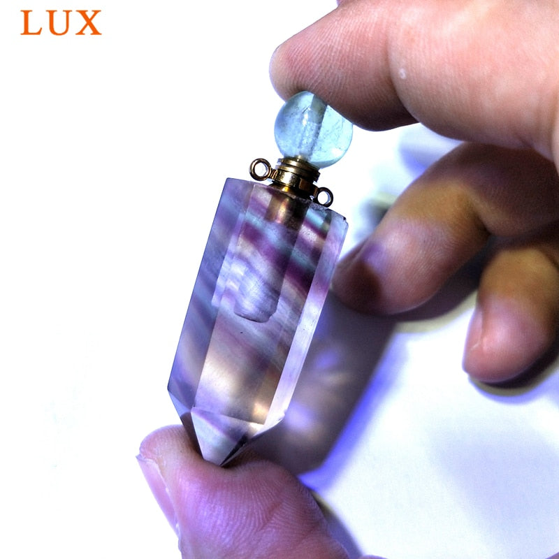 Natural Rainbow Fluorite Hexagon prism Perfume Bottle Pendant pointed Gems stone Chakra Crystal Quartz Pendant for necklace