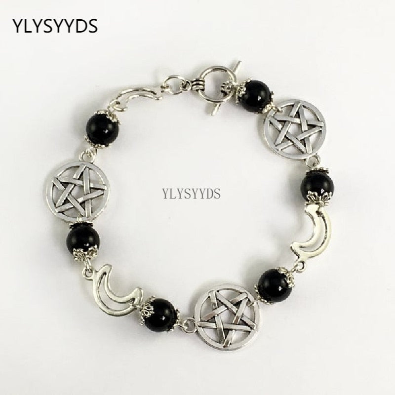 Black Onyx Pentacle Charm Bracelet