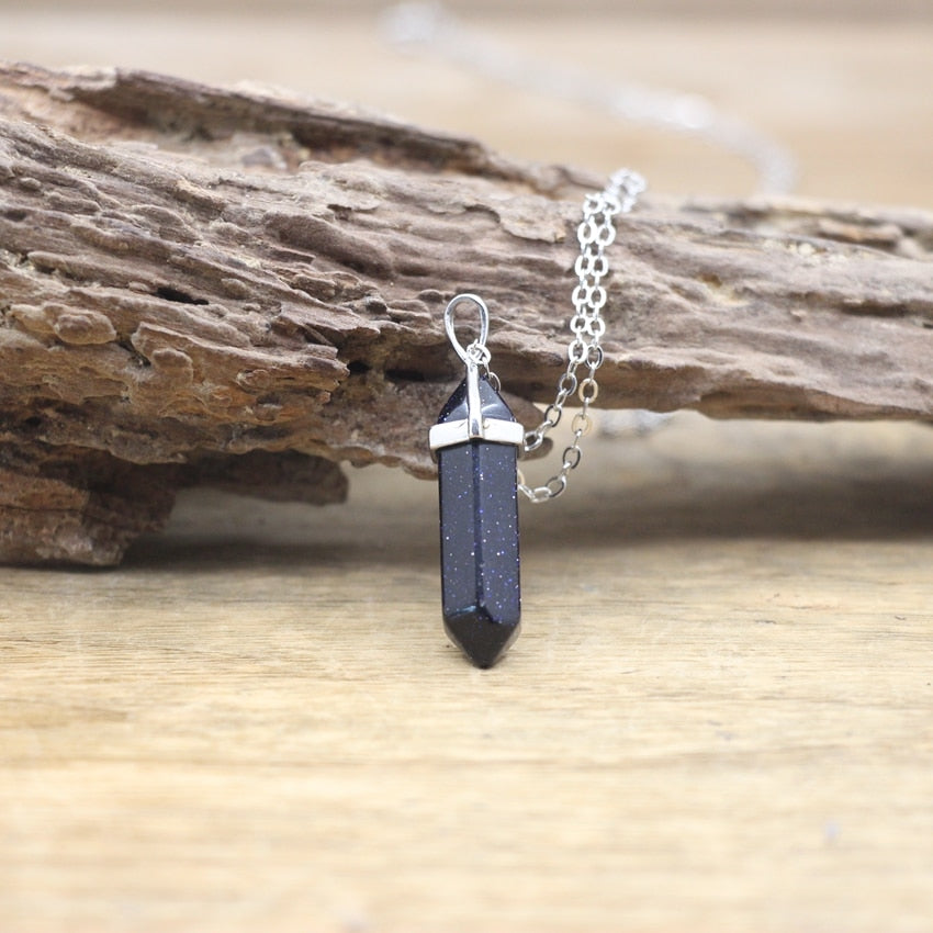 Stone Hexagonal Point Pendants Necklaces