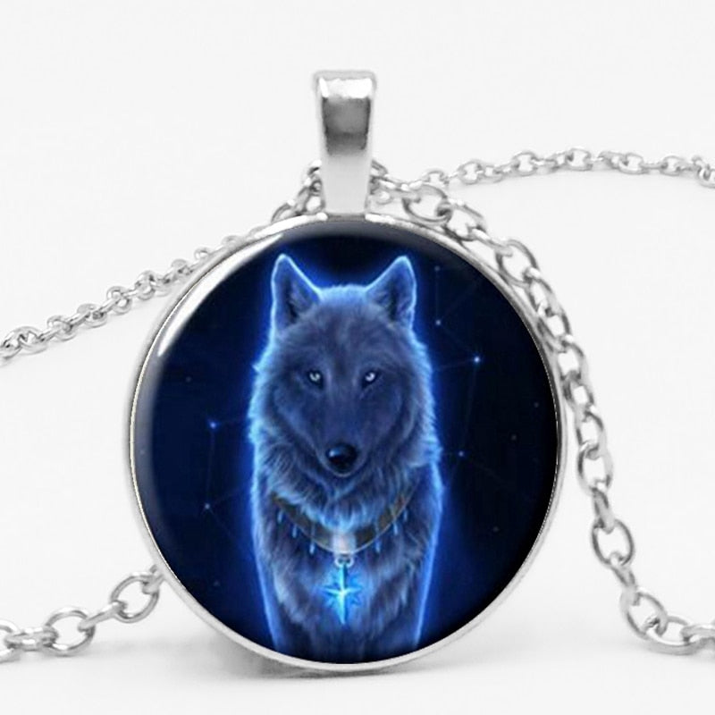 Glass Wolf Cabochon Dark Necklace