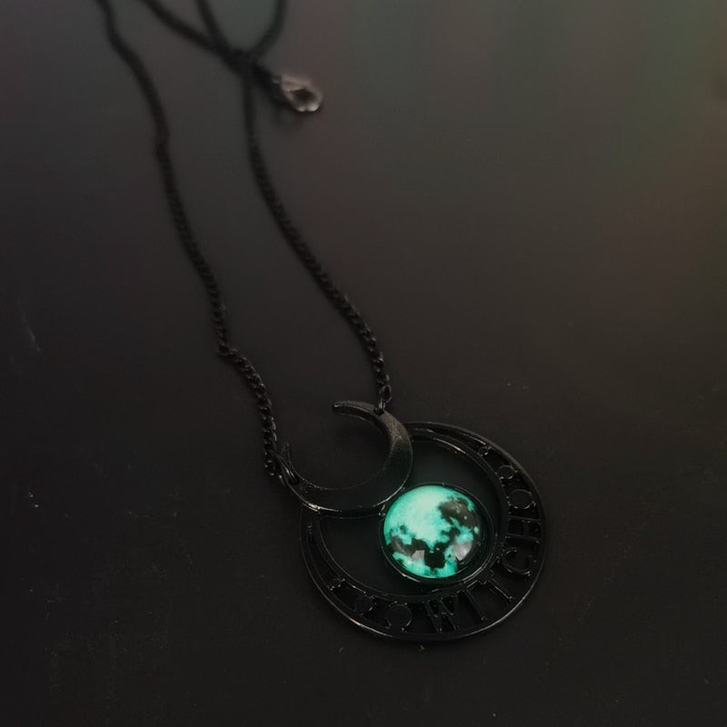 Punk Gothic Witch Black Moon Necklace