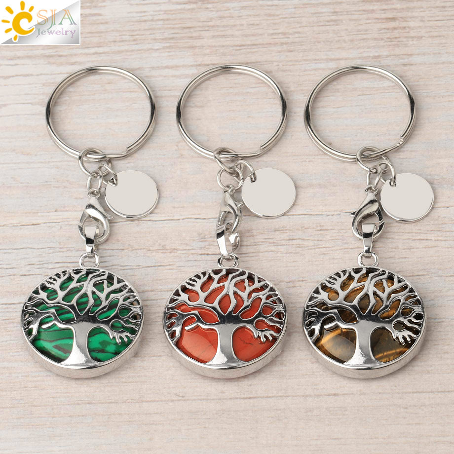 Natural Crystal Tree of Life Keychain