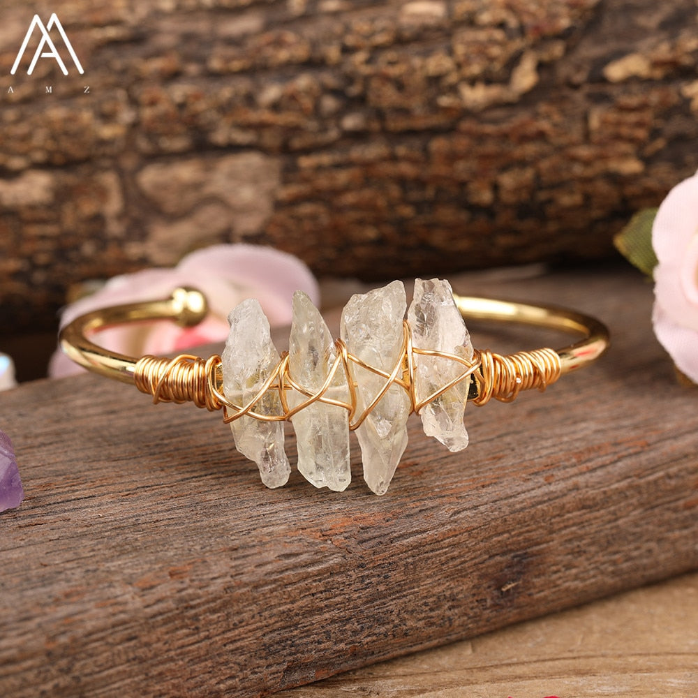 Open Natural Crystal Bangle