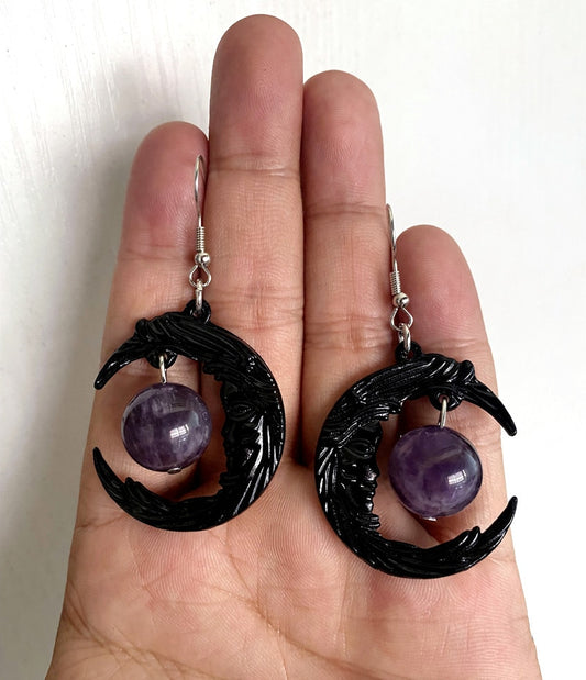 Amethyst Crystal Moon Earrings