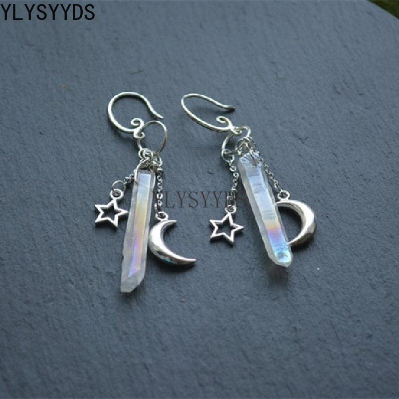 Witch Raw Crystal with Moon and Stars Earrings