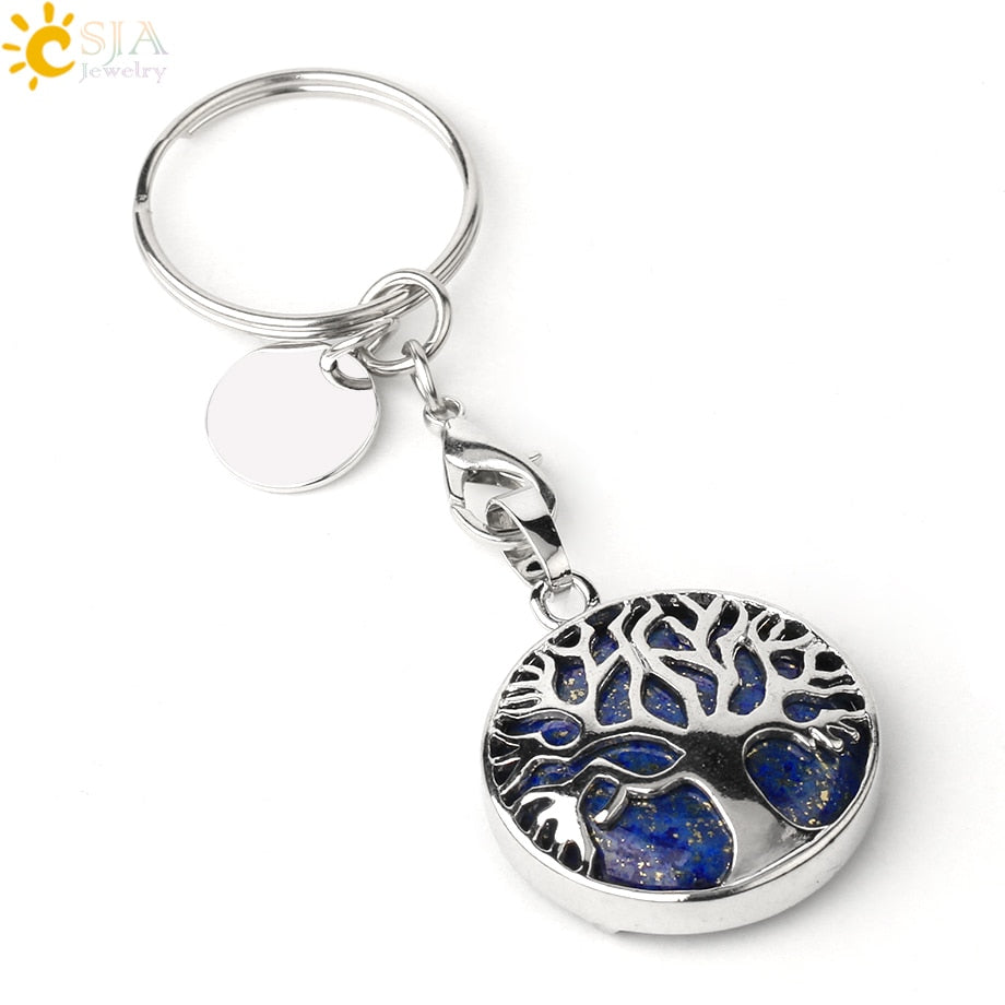 Natural Crystal Tree of Life Keychain