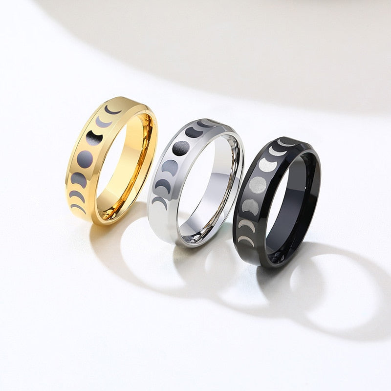 Stainless Steel Moon Phase Ring