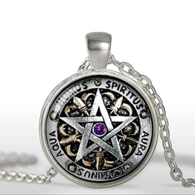 Pagan Pentagram Glass Dome Pendant