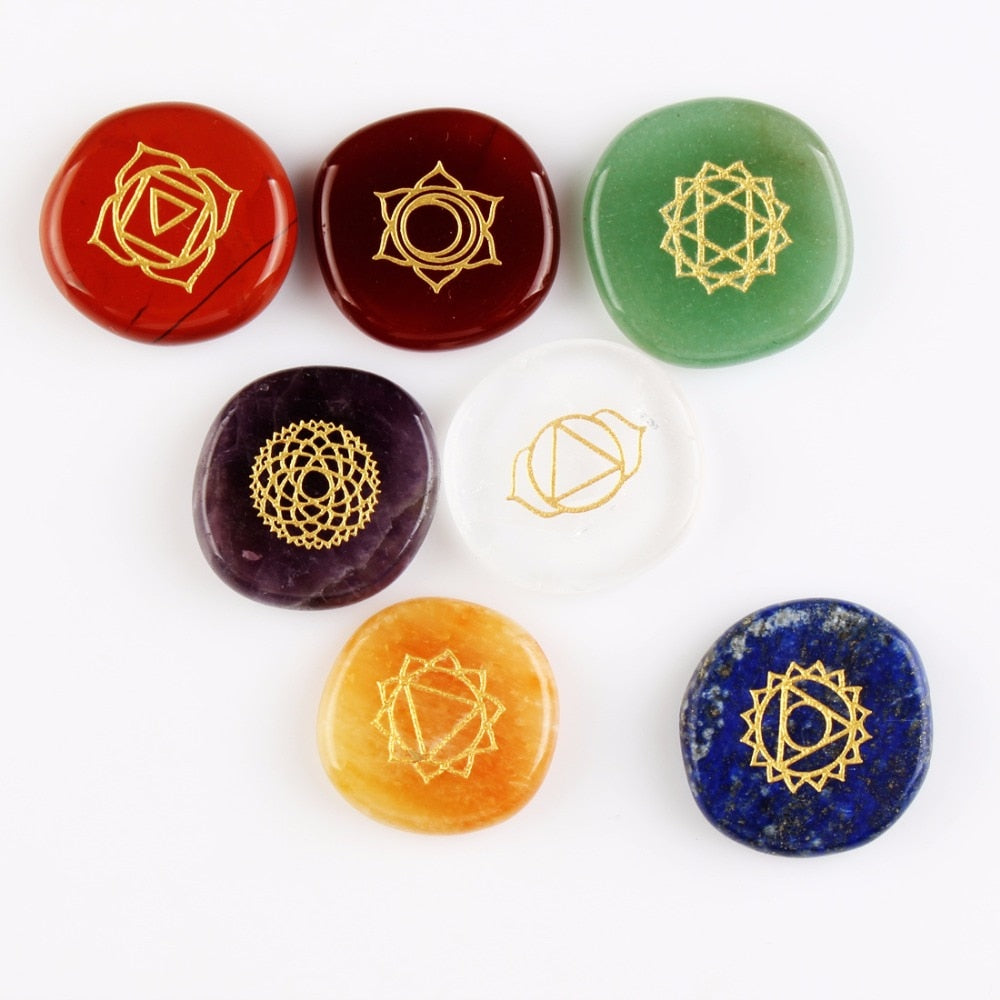 Engraved Pocket Palm Chakra Stones