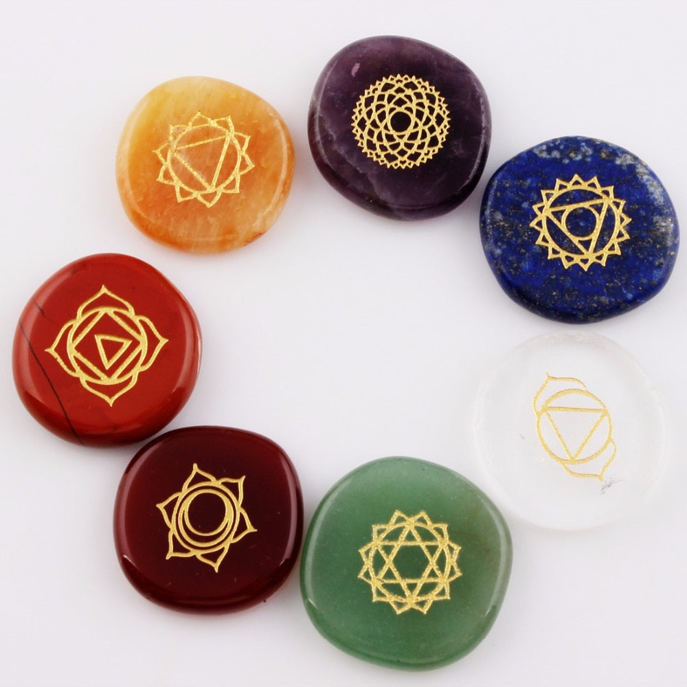 Engraved Pocket Palm Chakra Stones