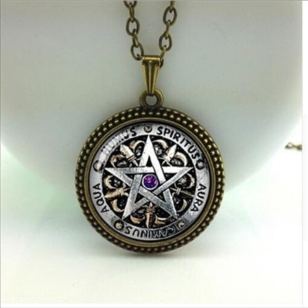 Pagan Pentagram Glass Dome Pendant