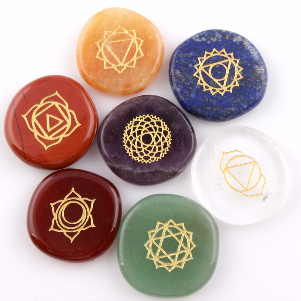 Engraved Pocket Palm Chakra Stones